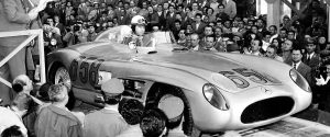 Juan Manuel Fangio in the Mercedes-Benz 300 SLR during the 1955 Mille Miglia