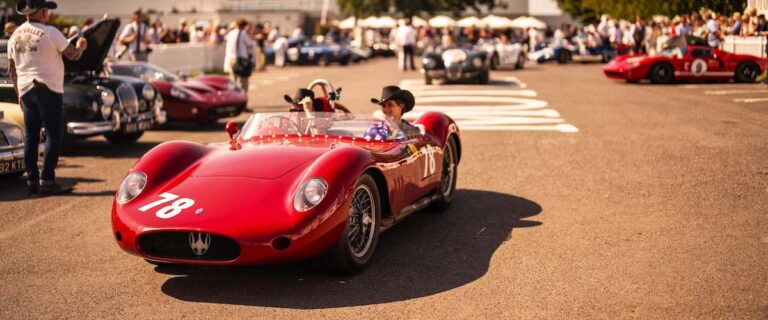 Historic Maserati racing car in the Goodwood Revival paddock.