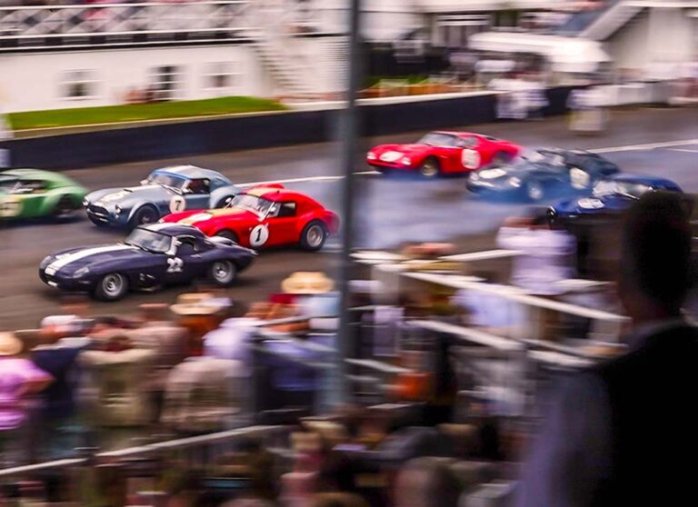 Historische Rennwagen im Rennen beim Goodwood Revival.