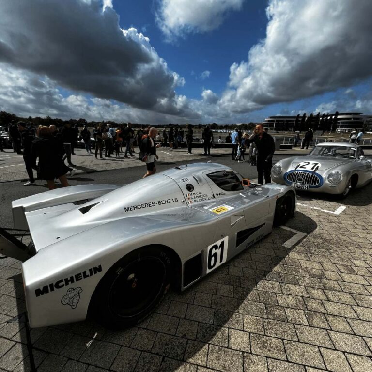 Historic Mercedes-Benz racing prototype in the Goodwood paddock.