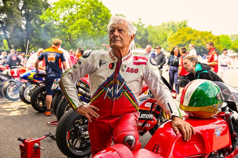 Motorcycling legend Giacomo Agostini at the Goodwood Festival of Speed.