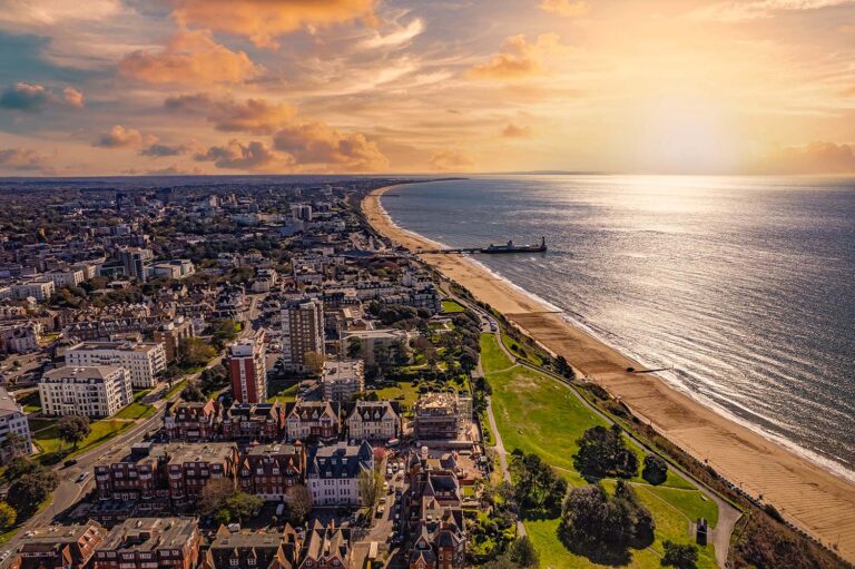 Aerial view of Bournemouth on England's south coast.