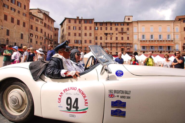 Triumph Roadster in Siena's Piazza del Campo during the Gran Premio Nuvolari.